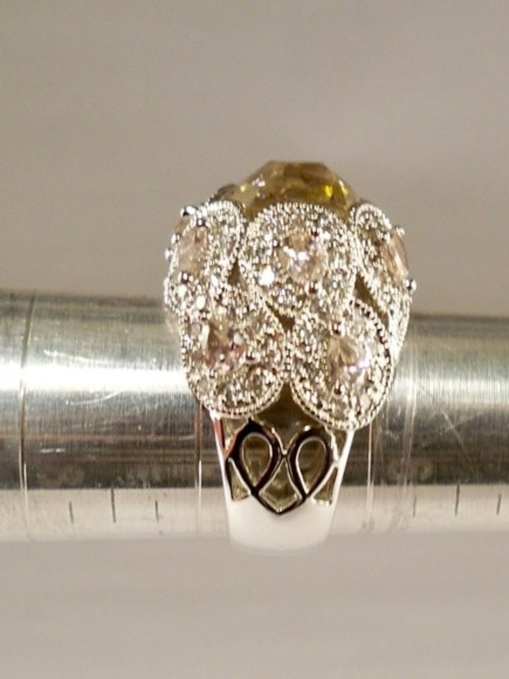 Vintage ADI Thailand Sterling Silver Pink Quartz Doublet & CZ Cocktail Ring - Picture 7 of 7
